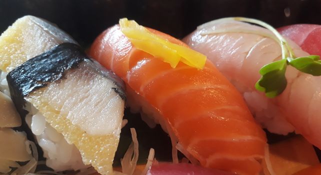 Sushi and Sashimi salmon and rice japanese food