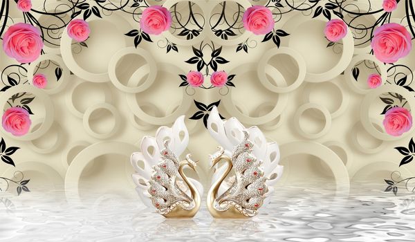 3d floral swan backgroun ilustration 