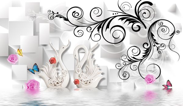 3d floral swan backgroun ilustration 