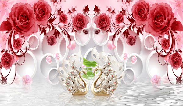 3d floral swan backgroun ilustration 