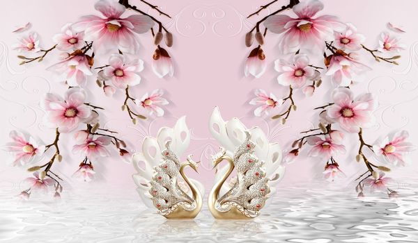 3d floral swan backgroun ilustration 