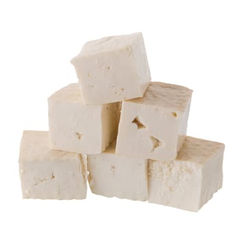 soy cheese tofu diced isolated on white background.