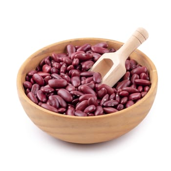 red beans in a wooden bowl isolated on white background.