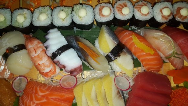Sushi and Sashimi salmon and rice japanese food
