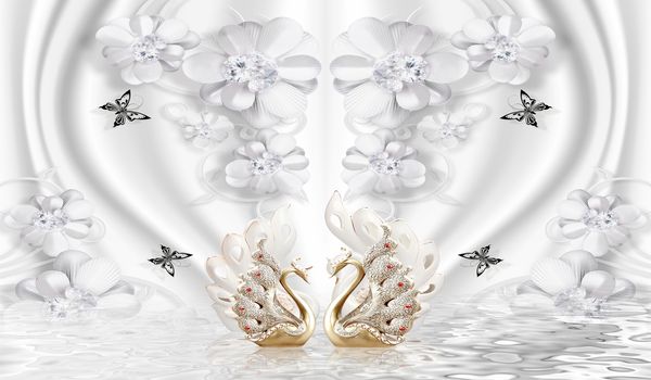 3d floral swan backgroun ilustration 