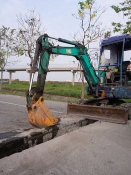 Road works  building site excavator