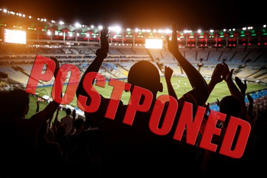 Postponement of a football match concept. Ban on mass events.