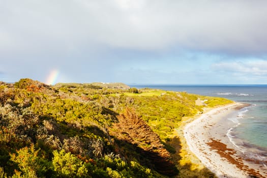 Flinders Ocean Beach looking east in the Mornington Peninsula on a winter's afternoon in Victoria, Australia