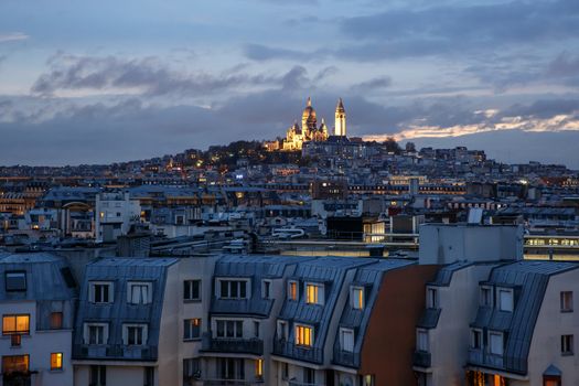 Basilica of the Sacred Heart on Montmartre. Twilight in Paris