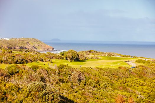 Flinders Golf Course and coastline in the Mornington Peninsula on a winter's afternoon in Victoria, Australia