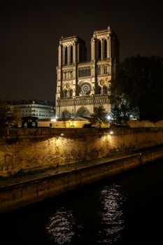 Paris, France 26.11.2019: Notre Dame Cathedral in Paris, France. Night