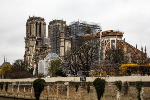 Paris, France - No?ember 26, 2019: Notre Dame de Paris, Reconstruction after the fire