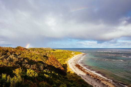 Flinders Ocean Beach looking east in the Mornington Peninsula on a winter's afternoon in Victoria, Australia