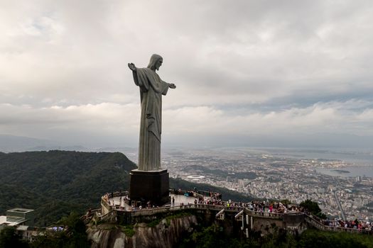 Rio de Janeiro, Brazil - 21.11.2019: Aerial view of Christ Redeemer statue