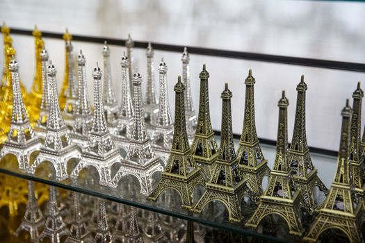 Row of mini Eiffel towers. Souvenir from Paris, France