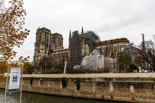 Paris, France - No?ember 26, 2019: Notre Dame de Paris, Reconstruction after the fire