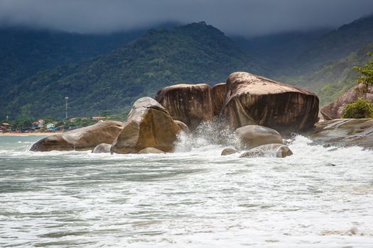 Giant boulders by the ocean