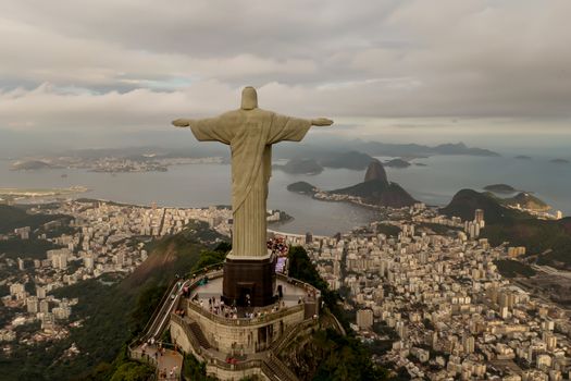 Rio de Janeiro, Brazil - 21.11.2019: Aerial view of Rio de Janeiro with Christ Redeemer statue.