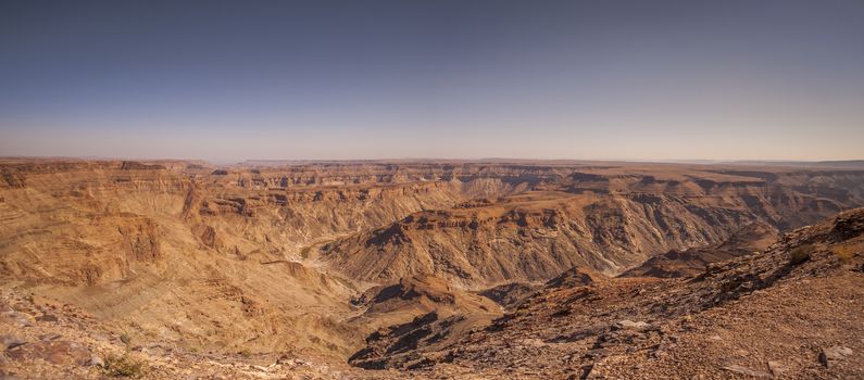 Panoramic view of the Fish River Canyon in Namibia in Africa.