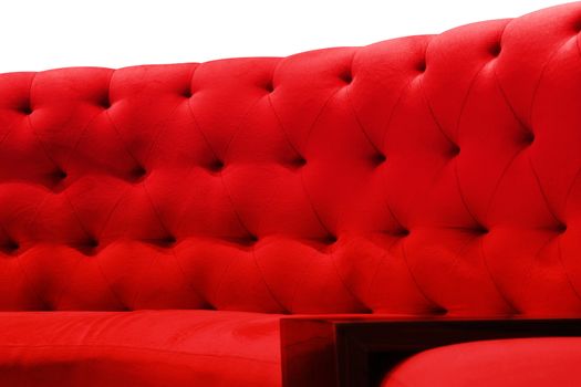 Luxury red sofa velvet cushion close-up pattern background on white