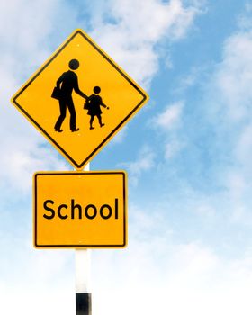 School traffic sign, College School plate sign on sky background
