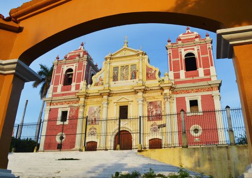 Leon, Nicaragua: The baroque El Calvario Church facade, located in Leon, Nicaragua