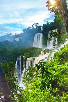 ARGENTINA, IGUAZU: Beatiful view point of Iguazu falls, one of the world's great natural wonders. Peurto Iguazu, Argentina. UNESCO World Heritage site.