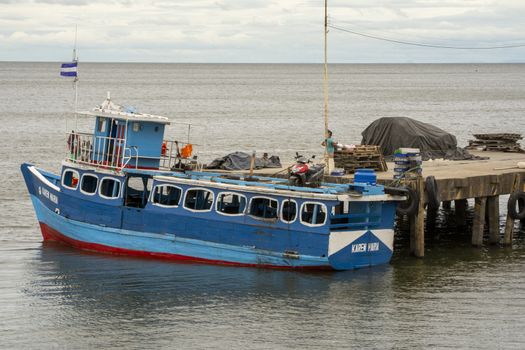 Ometepe, Nicaragua, November 2014: One of the wooden lancha's (small boats or ferry) which connect Ometepe islands with main land in Nicaragua