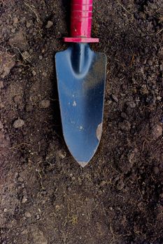 Gardening - small garden trowel on soil