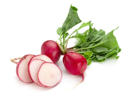 Freshly ripe radishes isolated over white background.