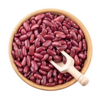 red beans in a wooden bowl isolated on white background.