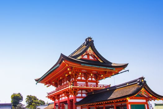 Entrance gate red of Fushimi Inari Shrine is the famous Shinto shrine in Kyoto, Japan.