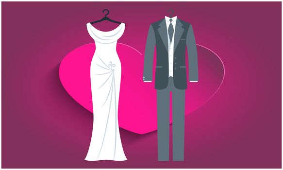 mock up illustration of couple fashion wear on abstract heart background