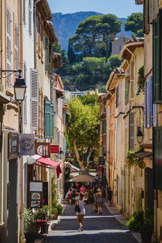 Looking down a coastal street in the South of France during summer