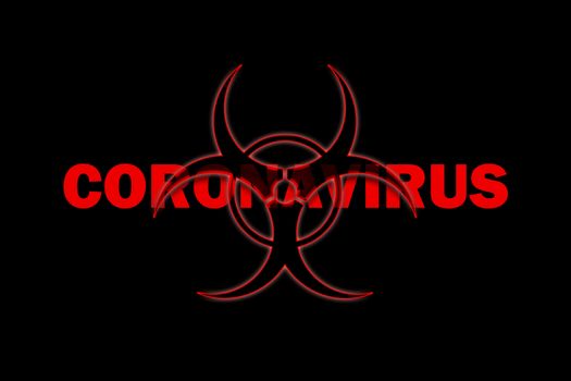 Illustration depicting a biohazard sign and the word coronavirus on a modern theme