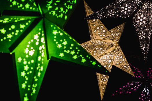 Handmade star shaped lights with intricate details