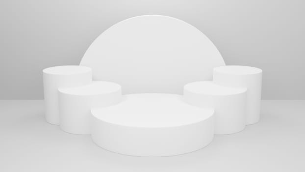 geometric cylinder shape background in the white studio room, minimalist mockup for podium display or showcase, 3d rendering.