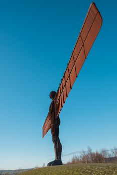 The Angel of the North statue on the A1 motorway in England