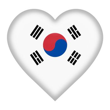 A South Korea flag heart button isolated on white with clipping path