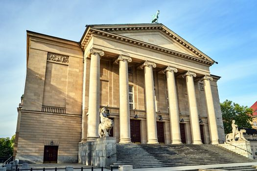 classicist facade of an Opera building  in the city of Poznan