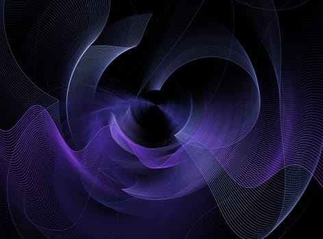An abstract computer generated modern fractal design on dark background. Abstract fractal color texture. Digital art. Abstract Form & Colors. Abstract fractal element in rotational motion pattern for your design. Isolated on black background.