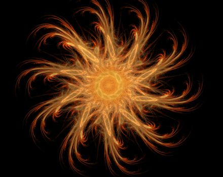 An abstract computer generated modern fractal design on dark background. Abstract fractal color texture. Digital art. Abstract Form & Colors. Abstract fractal element pattern for your design. Loneliness in the night. Rotating sun on black background.