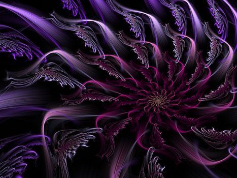 An abstract computer generated modern fractal design on dark background. Abstract fractal color texture. Digital art. Abstract Form & Colors. Abstract fractal element pattern for your design. Magenta underwater flower
