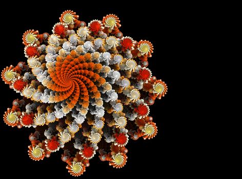 An abstract computer generated modern fractal design on dark background. Abstract fractal color texture. Digital art. Abstract Form & Colors. Abstract fractal element pattern for your design. Like romanesco broccoli fractal with colour spiral