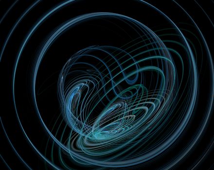 An abstract computer generated modern fractal design on dark background. Abstract fractal color texture. Digital art. Abstract Form & Colors. Sophisticated colored spirals and circles