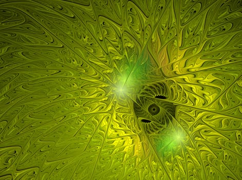 An abstract computer generated modern fractal design on dark background. Abstract fractal color texture. Digital art. Abstract Form & Colors. Soft colourful abstract background with soft green and yellow shade with oil color techniques.