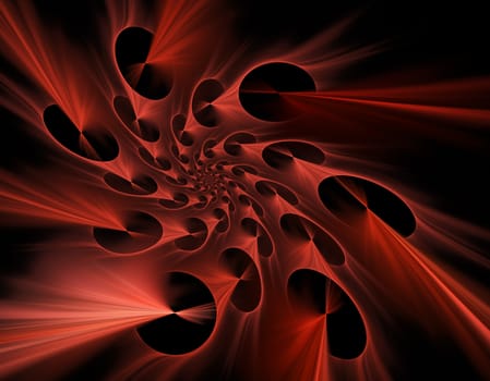 An abstract computer generated modern fractal design on dark background. Abstract fractal color texture. Digital art. Abstract Form & Colors. Abstract fractal element pattern for your design. Black holes vortex in dark red tones. Generating the unknown