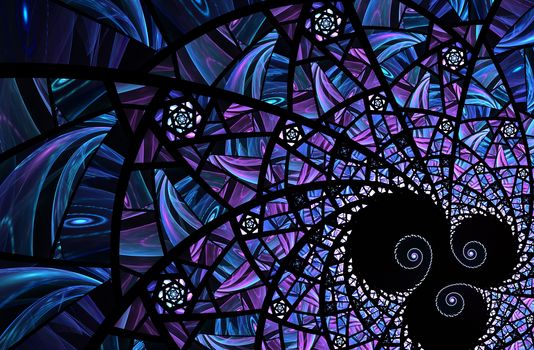 An abstract computer generated modern fractal design on dark background. Abstract fractal color texture. Digital art. Abstract Form & Colors. Abstract fractal element pattern for your design. Spiral mosaic fractal pattern