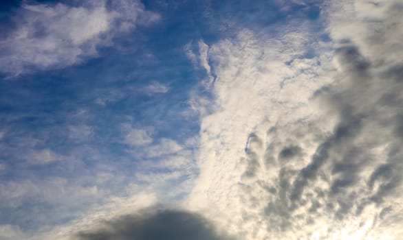 Beautiful fluffy white beautiful cloud formations in a deep blue summer sky