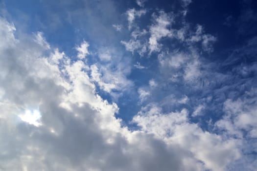 Beautiful fluffy white beautiful cloud formations in a deep blue summer sky